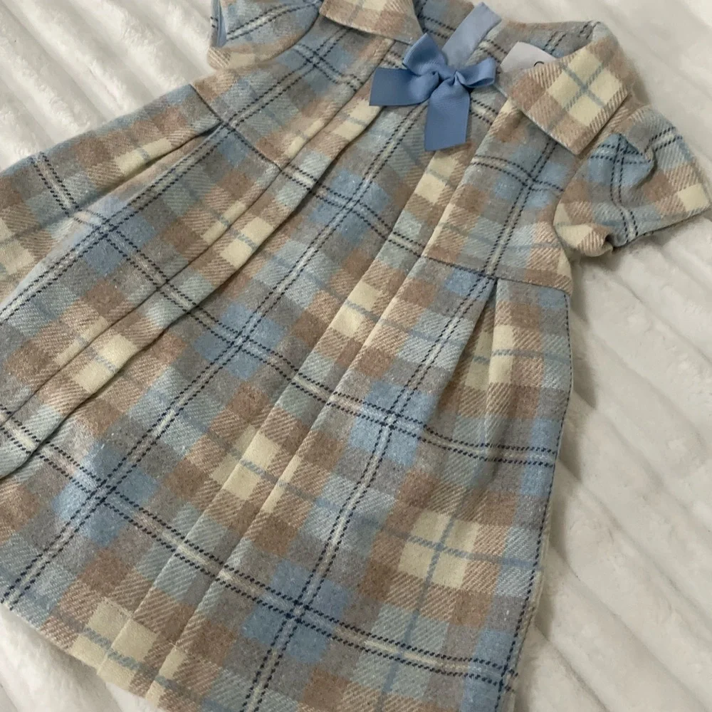 chickeeduck  Plaid Blue and Cream Kids Dress
